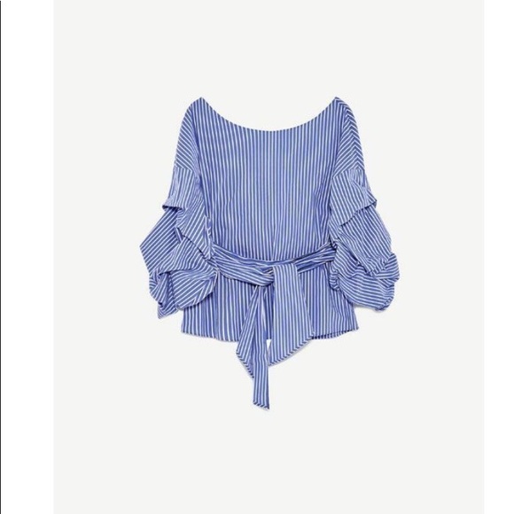 Zara blue white striped wrap blouse - Picture 3 of 4